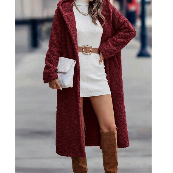Cozy Teddy Button Hoodie Oversized Long Jacket Coat - Picture 3 of 9